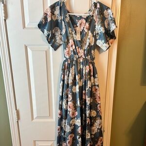 Baltic Born Floral Maxi Dress - Blue and Cream